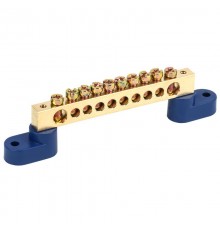 Шина "N" нулевая 8х12 мм на двух угловых синих изоляторах 10 групп  11-2334  REXANT