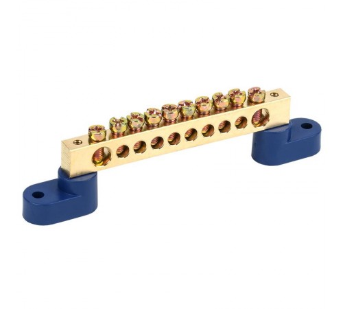 Шина "N" нулевая 8х12 мм на двух угловых синих изоляторах 10 групп  11-2334  REXANT