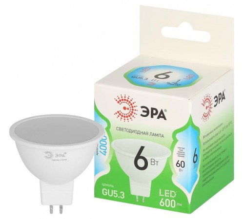 Лампа светодиодная  GREEN LINE LED MR16-6W-840-GU5.3 GL GU5.3 6 Вт софит яркий белый свет  Б0067078  ЭРА