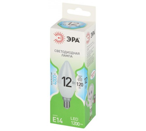 Лампа светодиодная  GREEN LINE LED B35-12W-840-E14 GL E14 12 Вт свеча яркий белый свет  Б0067140  ЭРА