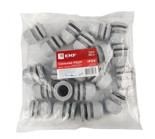 Сальник PG29 IP54 (20 шт) d отв. 36 мм / d провод. 18-25 мм PROxima  plc-pg-29-r  EKF