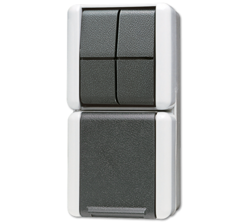 Комбинация - розетка и сдвоенный выключатель; для накладного монтажа IP44  875W  Jung