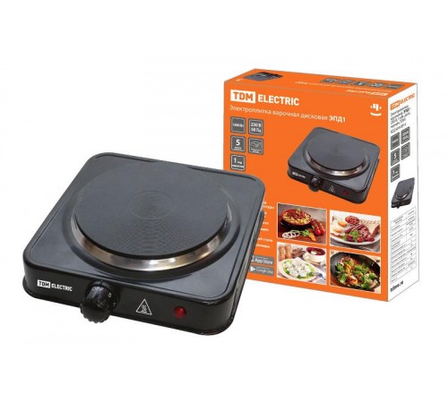 Электроплитка одноконф. ЭПД1 230 В, 1 кВт, диск, черная,  SQ2504-0014  TDM