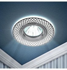 Светильник точечный декоративный DK LD42 WH/CH /1 cо светодиодной подсветкой MR16, белый/хром (50/1500)  Б0048938  ЭРА