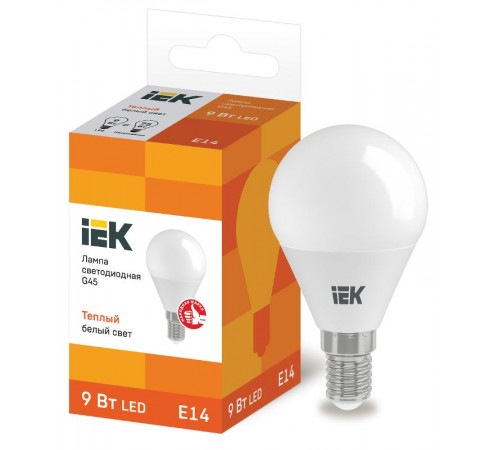 Лампа светодиодная LED 9Вт 230В 3000К E14 шар  LLE-G45-9-230-30-E14  IEK