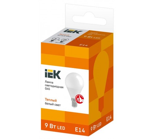 Лампа светодиодная LED 9Вт 230В 3000К E14 шар  LLE-G45-9-230-30-E14  IEK