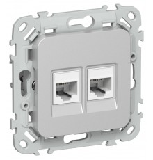 FLITE Розетка 2-ая компьютерная RJ45 кат.5Е UTP РК5е-2-0-ФлА алюминий  FI-K22-1-K47  IEK