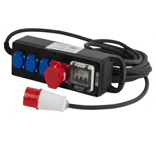 Удлинитель силовой IND380-SF-4e-5x4-5m-IP44 380В на каучуковой колодке 4 розетки 1xCEE 5P/3xSCHUKO 5м КГ 5х2,5 32A  Б0057321  ЭРА