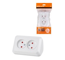 Розетка угловая двойная 2П открытой установки с з/ш IP20 250В 10А белая "Ладога"  SQ1801-0022  TDM