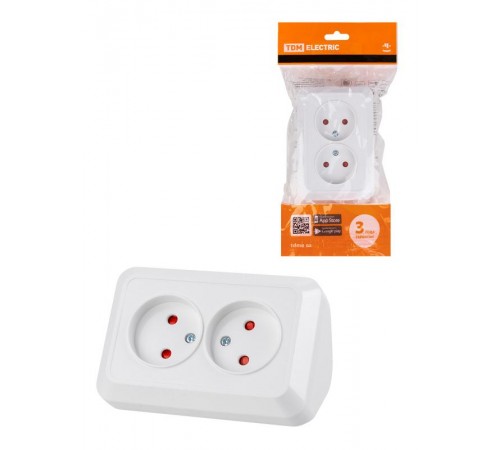 Розетка угловая двойная 2П открытой установки с з/ш IP20 250В 10А белая "Ладога"  SQ1801-0022  TDM