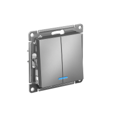 AtlasDesign Сталь Выключатель 2-клавишный с подсветкой, сх.5а, 10АХ, механизм  ATN000953  SE