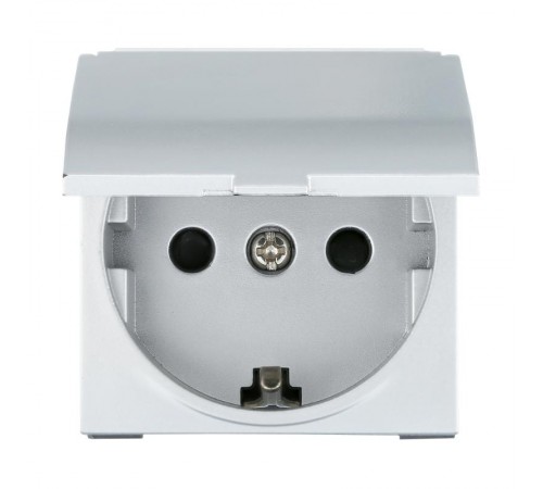 Розетка с з/к, шторками и крышкой (серебристый металлик) LK45  851503  Ecoplast