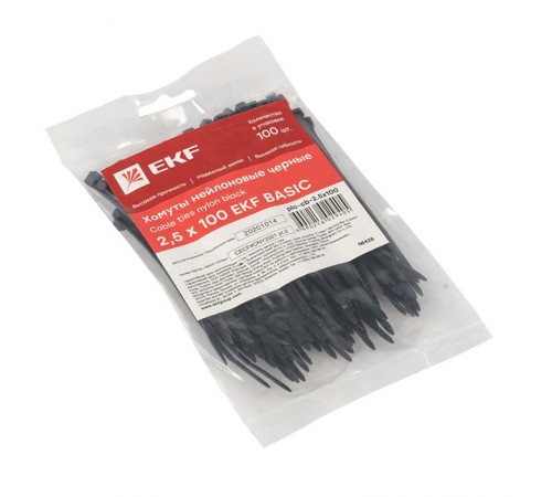 Хомут нейлоновый ЧЕРНЫЙ 2,5х100 (уп./100шт) EKF Simple  plc-cb-2.5x100  EKF