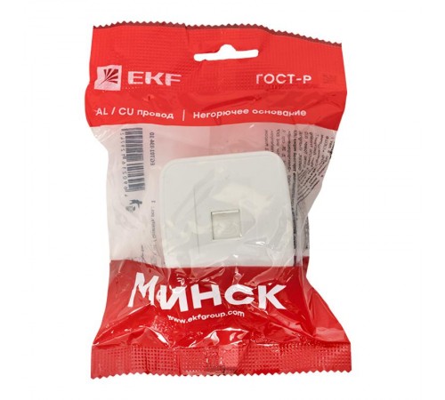 Минск Розетка Phone 1-местная ОП белая EKF Basic  EGT01-034-10  EKF