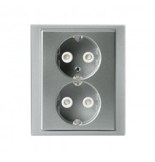 Розетка Double Shuko 16А 230В, c рамкой, Impressivo, алюминий  302EUJ-83   2TKA00000442  ABB