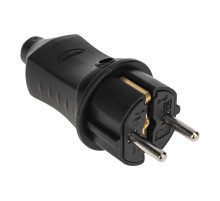 Вилка прямая влагозащищенная 2P+PE 230V, 16 А, IP44 каучук  111-001-4  PROconnect
