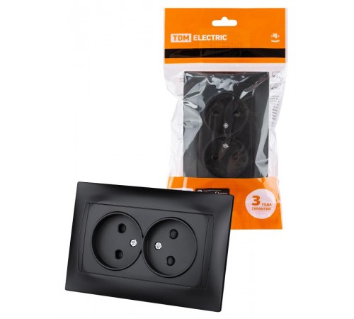 Розетка двойная 2П 10А 250В с защ. шт. графит "Лама"  SQ1815-0612  TDM