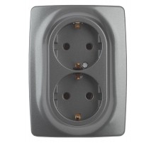 12-2108-12  Розетка 2-ая с заземлением со шторками, 16A-250В, IP20, Эра12, графит  Б0036448  ЭРА