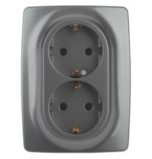 12-2108-12  Розетка 2-ая с заземлением со шторками, 16A-250В, IP20, Эра12, графит  Б0036448  ЭРА