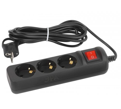 Удлинитель электрический UX-3es-5m-B с заземлением с выключателем 3 розетки 5м ПВС 3x0,75мм2 10А черный  Б0057729  ЭРА