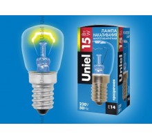 Лампа накаливания IL-F25-CL-15/E14 15 ватт, для холодильников прозрачная на блистере  01854  Uniel