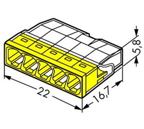 Клемма 5-проводная 0.5-2.5мм2 одножильный желтый (уп/100шт)  2273-205  WAGO