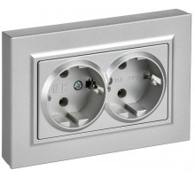 BRITE Розетка 2-местная с заземлением без защитных шторок плоская 16А в сборе РСПл12-3-БрА алюминий   BR-R27-16-K47-F  IEK