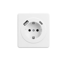 Розетка ROUND 1-ая с/з с/у з/ш 16А с USB A+C быстрой зарядки 5В/3А перламутр  KR-78-0704-1  Kranz