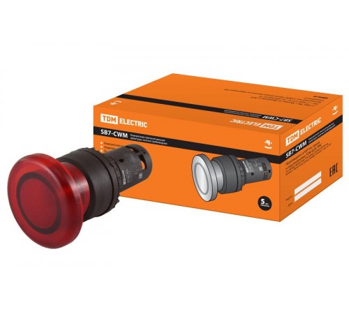 Кнопка грибовидная SB7-CWM42-24V(LED) d35мм 1р красная  SQ0746-0052  TDM