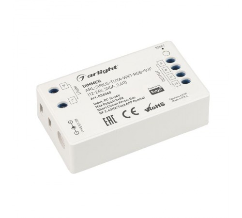 Диммер ARL-SIRIUS-TUYA-WIFI-RGB-SUF (12-24V, 3x5A, 2.4G) (Arlight, IP20 Пластик, 3 года)  036360  Arlight