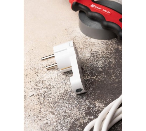 Вилка угловая плоская с/з белая "СТЕЛС" 16А 250В PRO  AVYF16-10-r  EKF