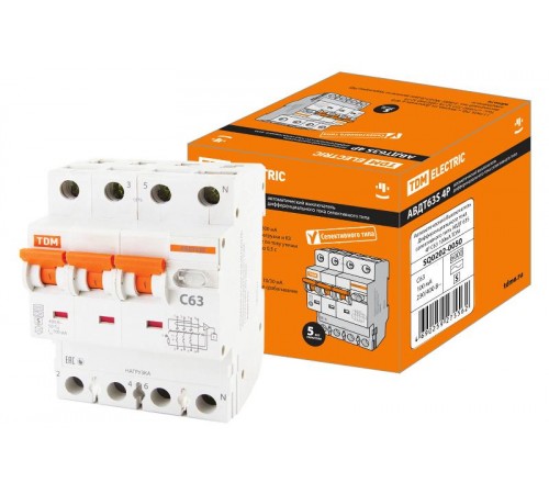 Выключатель автоматический дифференциального тока АВДТ 63S 3п+N 63А C 100мА тип AC  SQ0202-0050  TDM