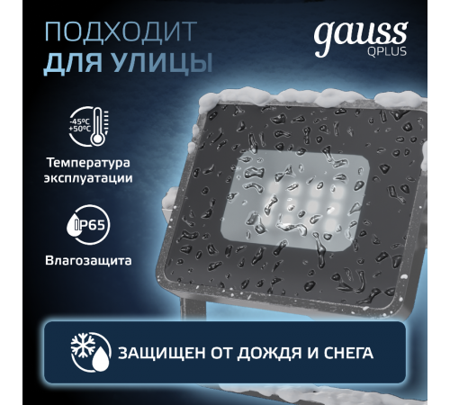 Прожектор светодиодный Qplus 10W 850lm 6500K 200-240V IP65 графитовый LED 1/20  690511310  Gauss