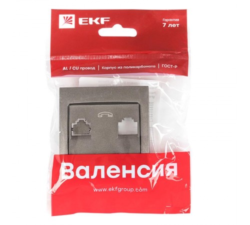 Валенсия лицевая панель розетки Phone 1-местная графит EKF PROxima   EST01-L-034-60   EKF