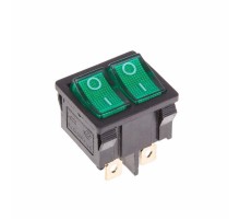 Выключатель клавишный 250V 6А (6с) ON-OFF зеленый с подсветкой ДВОЙНОЙ Mini  36-2163  REXANT