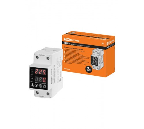 Реле напряжения 1ф РН VA-40А-220В (LED-VA-дисплей, с функцией ограничения тока)  SQ1504-0017  TDM