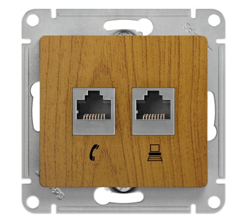 Glossa Дерево Дуб Розетка 2-я RJ11+RJ45, кат.5E  GSL000585  SE