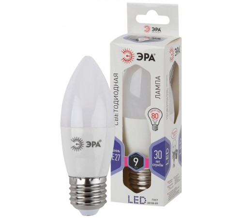 Лампа светодиодная LED 9Вт Е27 6000К smd B35-9W-860-E27  Б0031410  ЭРА