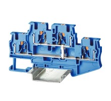 Клемма двухуровневая, зажим push-in, 4 точки подключения, с перемычкой между уровнями, 4 кв.мм, синяя  VPRTT-4-PV-BU  DKC