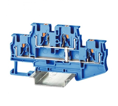 Клемма двухуровневая, зажим push-in, 4 точки подключения, с перемычкой между уровнями, 4 кв.мм, синяя  VPRTT-4-PV-BU  DKC