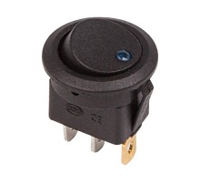 Выключатель клавишный круглый 12V 16А (3с) ON-OFF черный с синей подсветкой  36-2581  REXANT