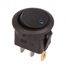 Выключатель клавишный круглый 12V 16А (3с) ON-OFF черный с синей подсветкой  36-2581  REXANT