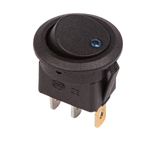 Выключатель клавишный круглый 12V 16А (3с) ON-OFF черный с синей подсветкой  36-2581  REXANT