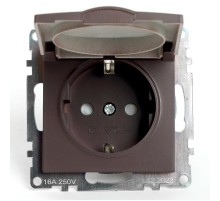 Розетка 1-местная с крышкой с защ. штор (механизм) с/з, 250В, 16А, серия Катрин, GLS16-7112-04, шоколад  49029  STEKKER