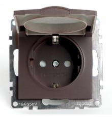 Розетка 1-местная с крышкой с защ. штор (механизм) с/з, 250В, 16А, серия Катрин, GLS16-7112-04, шоколад  49029  STEKKER