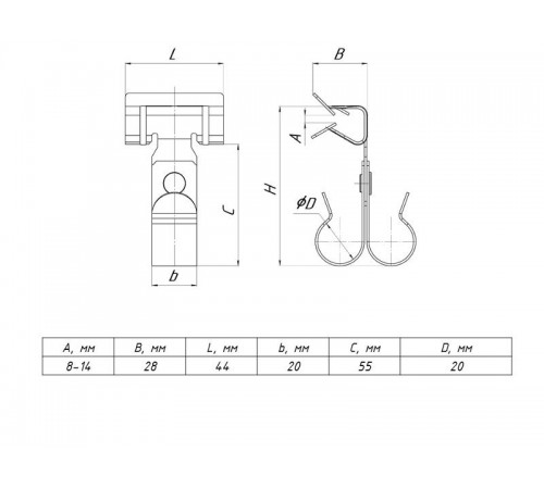 Зажим балочный 8-14 мм под трубу двойной 20 мм TDZ  ZB8-14-Tr20W  EKF