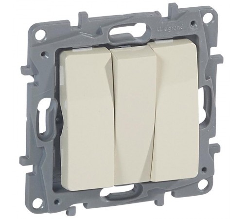 Etika Слоновая кость Выключатель 3-клавишный, 10А, автозажимные клеммы  672313  Legrand