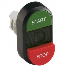 Кнопка двойная MPD15-11B (зеленая/красная-выступающая) непрозрач ная черная линза с текстом (START/STOP)  1SFA611144R1106  ABB