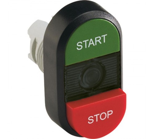Кнопка двойная MPD15-11B (зеленая/красная-выступающая) непрозрач ная черная линза с текстом (START/STOP)  1SFA611144R1106  ABB