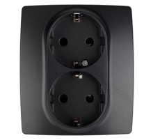 Розетка 12-2104-05 2-ая с заземлением со шторками, 16АХ-250В,  антрацит  Б0014703  ЭРА